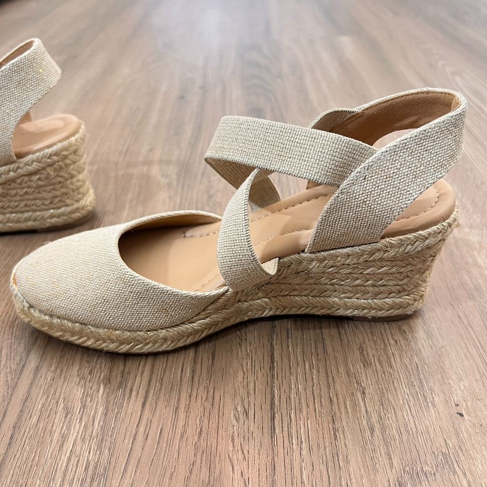 Easy Spirit Meza Espadrille Wedge Sandals Textile Almond Toe Slip On 7 View 6